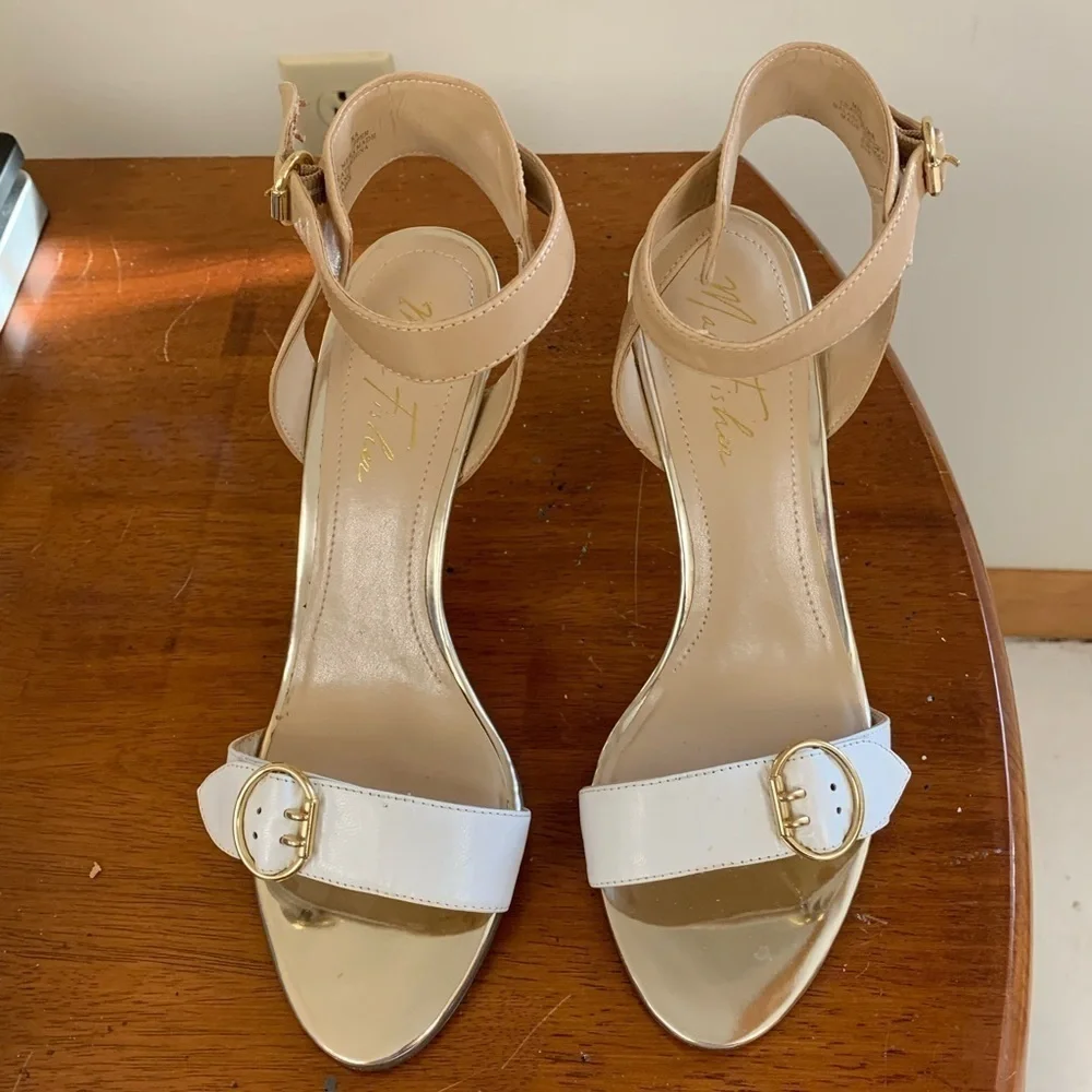 Marc Fisher malika ankle strap stiletto sandals size 8 3-4 in heel beige #easter